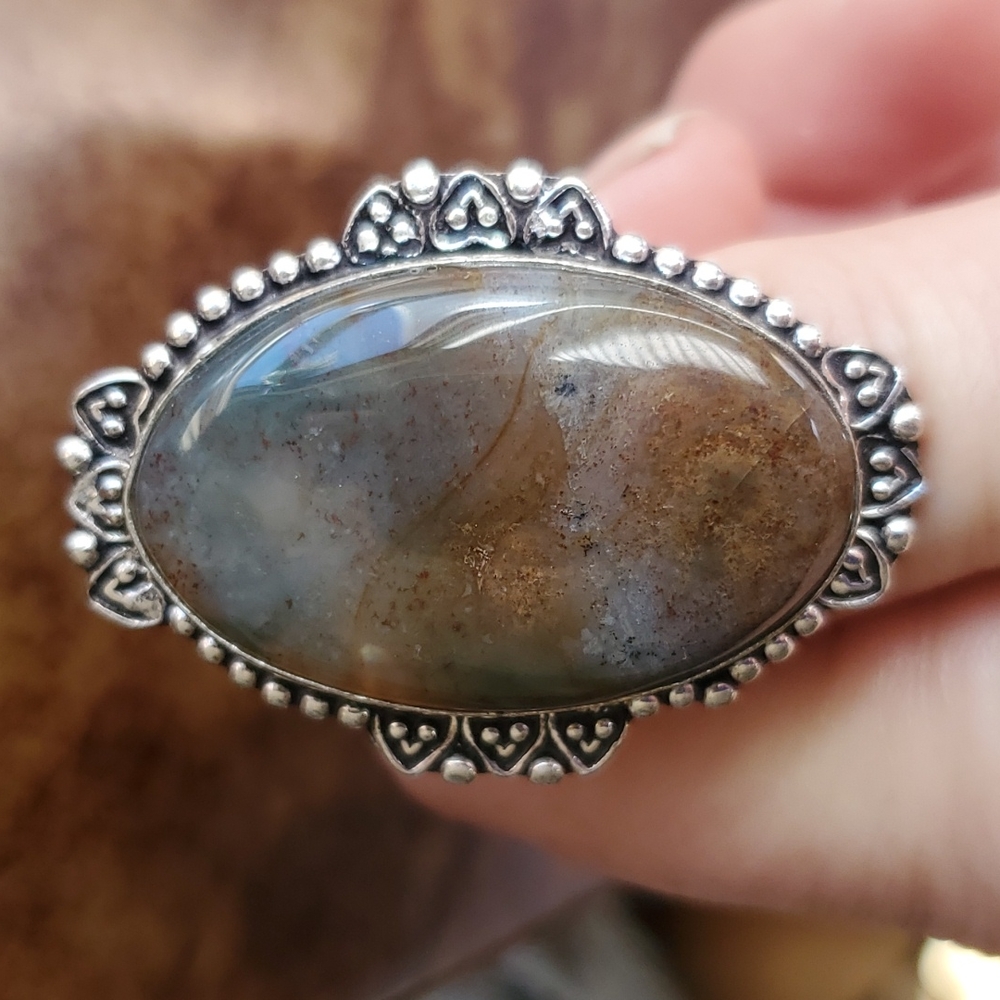 New Moss Agate 925 Silver Ring.